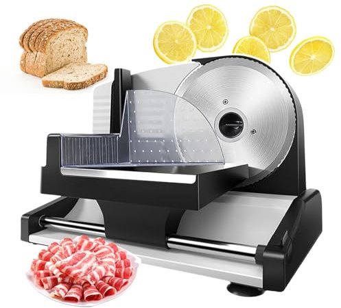 pealiritansemen Cortadora De Fiambres Eléctrica, Cortadora De Pan Y Queso De 200 W - Cortadora De Pan De Acero Inoxidable con Varilla De Empuje Deslizante - Cortadora De Alimentos Profesional