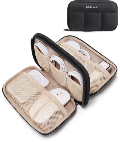 BAGSMART Organizer per elettronica, custodia da viaggio, per caricabatterie, cavi, telefoni, custodia compatta per accessori tecnologici, colore nero