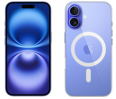 Apple iPhone 16 128GB: 5G Mobile phone with Apple Intelligence - Ultramarine + Clear Case with MagSafe