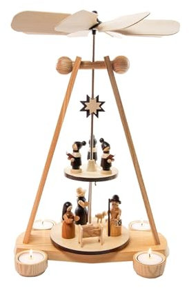 Rudolphs Schatzkiste Tealight Pyramid of Christ Birth Two Tier (Tea Light) W x H x D 25 x 40 x 19 cm Christmas Pyramid Wooden Pyramid