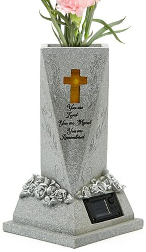 Vase funéraire pour cimetière, vase à fleurs solaire, support de fleurs de cimetière, vase décoratif pour tombe, lampe solaire pour jardin, cimetière, pelouse, cour