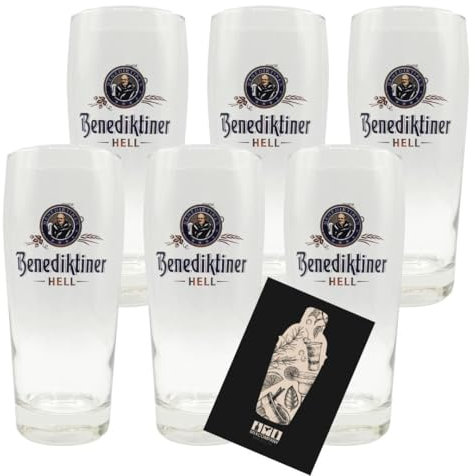 Benediktiner Hell Bierglas 6er-Set – 0,5L geeicht, klassisches Design