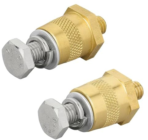 2x Batteriepoladapter M6/M8 mit Zink o. Messing – Batterieklemmen KFZ 12V Lithium Batterie Plus/Minus Korrosionsgeschützt Batteriepole (Messing M8 Schraube, Unterlegscheibe -40°C-+90°C)