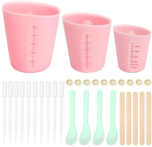 3PCS Misurini in Silicone Set,Stampi per Colata in Silicone Tazza di Agitazione con Bastoncino di Miscelazione,Contagocce,Polpastrelli,Mini Spatola per Stampi Artigianali fai da te (125ml 250ml 500ml)