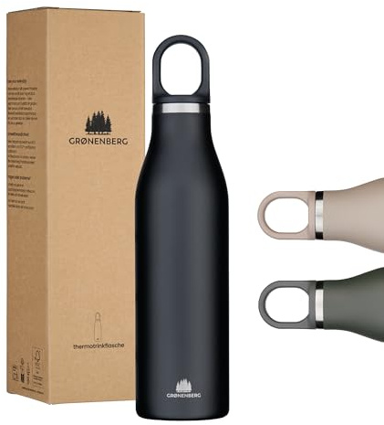 Groenenberg Borraccia in acciaio inox, 500 ml o 750 ml, 100% a prova di perdite, adatta per anidride carbonica, borraccia termica per sport