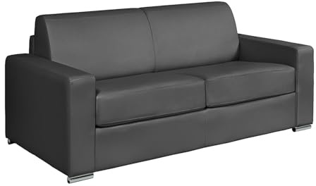 Vente-unique - Canapé 3 Places Convertible Express Cuir de Buffle Gris - Couchage 140 cm - Matelas 22 cm avec mémoire de Forme - CALITO