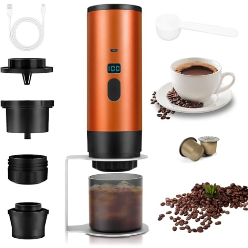 WODHMIEY Portable Capsule Coffee Machine Electric Self-Heating Espresso Maker with Display Rechargeable 7800mAh Compatible with Dolce Gustos Capsules and Ground Coffee for Travel Office Home