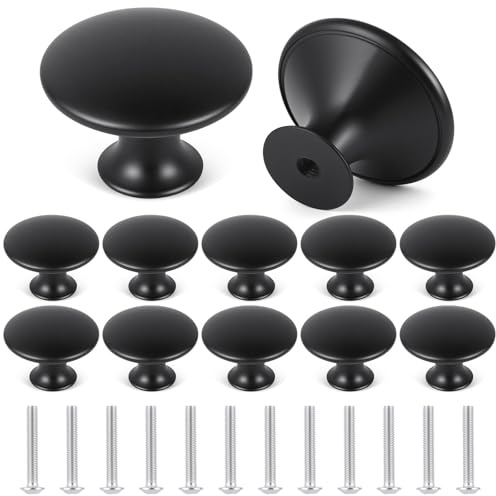 OSDUE Lot de 12 Boutons de Meubles, Poignées Meuble, Rond Boutons d'Armoire, Bouton de Placard, Poignet de Porte pour Cuisine Commode Armoire Meuble Placard avec Vis, Noir