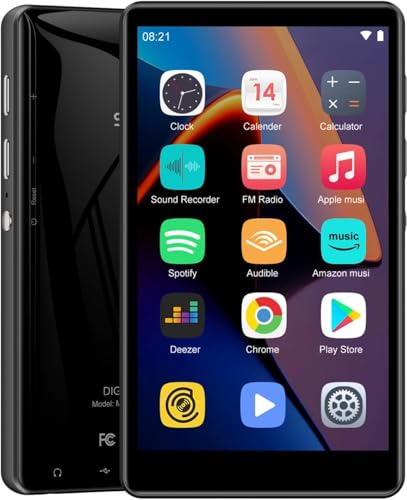 SWOFY Lettore MP3 da 80 GB con Bluetooth e WLAN, touch screen da 4,0 pollici, lettore MP3/MP4 Android con Spotify, Amazon Music, radio FM, registratore, e-book e browser – Nero