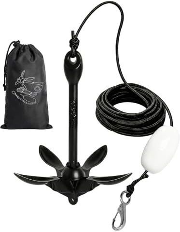 Bubuny Ancrage pliable pour bateau de kayak, ancrage pliable avec corde d'ancrage, mousqueton, bouée, kit d'ancrage de bateau avec sac de rangement, idéal pour SUP, bateau gonflable, jet ski et canoë