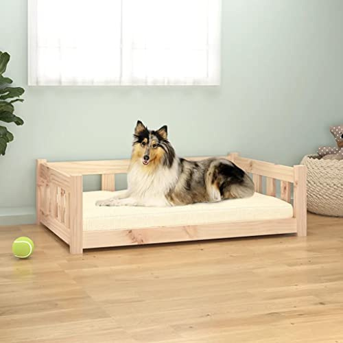 LoogCape Dog Bed 95.5 x 65.5 x 28 cm Made of Solid Pine Wood with Sturdy Side Walls, Non-Slip Base, Washable Cover, Ideal Sleeping Place for Puppies and Small Dogs