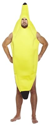 HENBRANDT Adult Banana Suit Fancy Dress Costume Yellow Banana Jumpsuit Stag Night Halloween Dress Up Outfit One Size Unisex Novelty Fancy Dress Costume for Men and Women