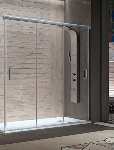 Mampara de Ducha Frontal - 3 Puertas Correderas [Apertura por ambos lados] - Cristal de Seguridad de 6 mm - Modelo Sabina (140-144 cm)
