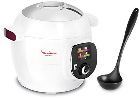 Moulinex Cookeo + louche, Multicuiseur intelligent, Capacité 6 L, Guide pas à pas, Cuisson sous pression, Rapide, Blanc CE700100