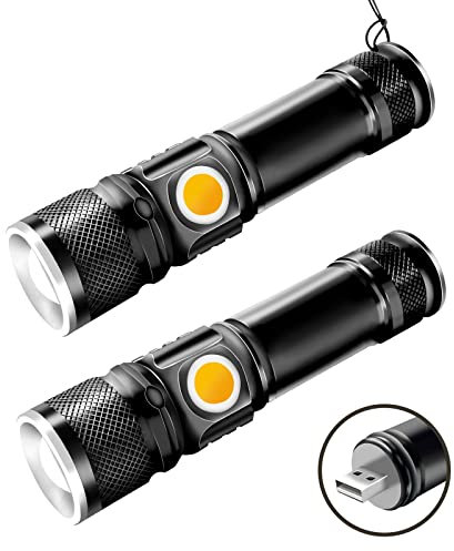 MULIN 2 PEZZI Torcia LED Ricaricabile, Torcia Led Potente Professionale Per Campeggio Militare, 2 Pezzi Torcie Classica LED 10 Mila Volte Torcia Elettrica Alta Potenza LED Portatile|1200mA, 2PZ