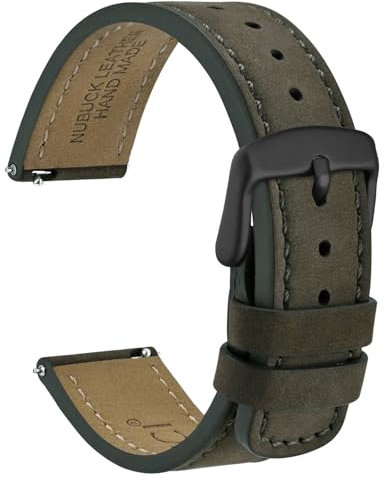 WOCCI 22mm Retro Leder Uhrenarmband für Herren und Damen, Ersatzarmband mit Schwarzer Schnalle (Armee Grün)