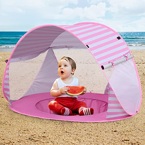 Pop up Beach Tent Outdoor Automatic UV Protection baby Portable Shade Sun Shelter Canopy Tent for Family Garden Camping Picnic (Pink)