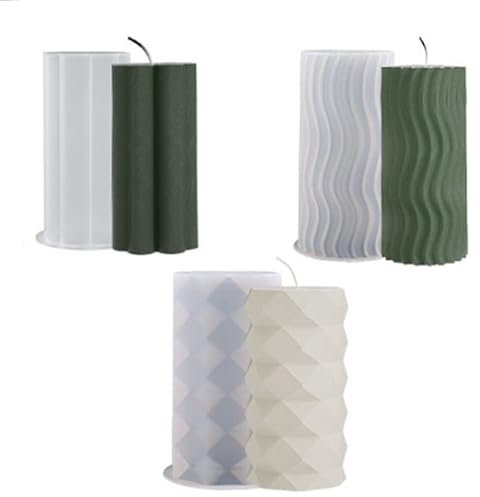 Youery 3 Stück Silikon Kerzenformen, Zylinder Kerzengießform Harz Gießformen, DIY Harzguss, Kerzenherstellung Mold, für Handgefertigte Seife Duftkerzen Handwerk Ornamente