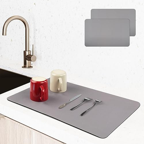 2 Stück Abtropfmatte Geschirr,60 X 40cm Schnelltrocknend Kaffeemaschine Abtropfmatte,Saugstarke Trockenmatte für Kaffeemaschine/Küche/Spüle/Bad/Rutschfest