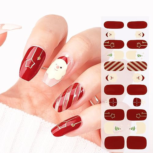 22pcs Santa Claus Gel Nail Wraps - Soft, Self-Adhesive Christmas Nail Strips