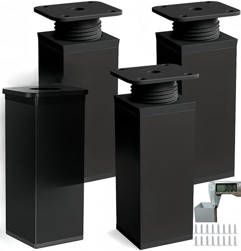 PUTOAHAO 4 Möbelfüße Aluminiumlegierung,Möbelfüße Verstellbar (0-15mm),Möbelfuß Verstellbar Vierkant (40mm),Höhenverstellbare Füsse für Möbel,Tischbeine,Möbelbeine,Tischfüße für Möbel (fx,Schwarz,6cm)