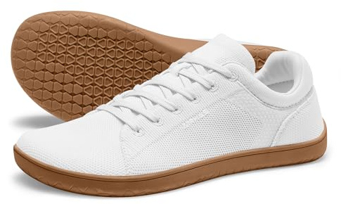 AIRHAS Womens Minimalist Barefoot Shoes Zero Drop Wide Toe Box Shoes Lightweight Casual Fashion Sneakers for Women(White/Gum,8.0)