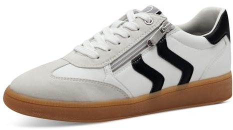 MARCO TOZZI Damen Sneaker flach mit Schnürsenkeln Freizeit, Weiß (White/Black), 36 EU
