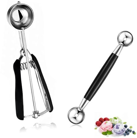 AHEJIOO 2er Eisportionierer Edelstahl 21 x 5,5 cm, Eiskugelportionierer, Spülmaschinengeeignet, Hochwertiger Edelstahl für Langlebige Nutzung