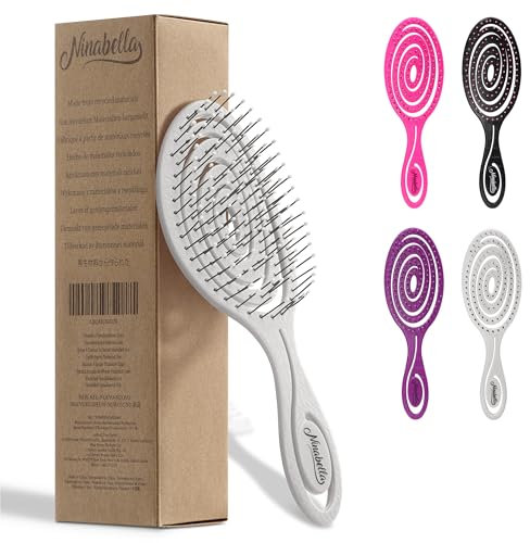Ninabella Spazzola Districante per Capelli - Spazzola Capelli Bagnati Mossi Ricci - Anti Rottura e Sciogli Nodi per Extension Donna - Design a Spirale Ergonomico - Grigio
