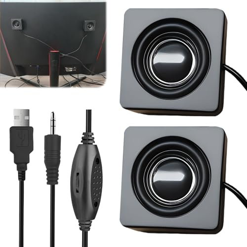 WIYETY Mini Lautsprecher 3.5mm TRS, 1 Paar USB Lautsprecher, Lautsprecher für PC, Kleiner Stereo-Mini-Lautsprecher zum Aufkleben mit Lautstärkeregler für Desktop-Computer, Laptops, Tablets