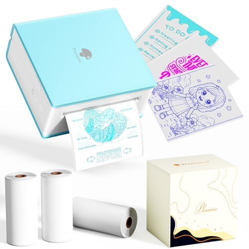 Phomemo M02 Mini Drucker für Smartphone Mini Thermodrucker Bluetooth Aufkleber Drucker Tiny Printer Mit 3 Rollen Transparentem Farbdruckpapier für Studien Geschenk Notizen Arbeit Kinder