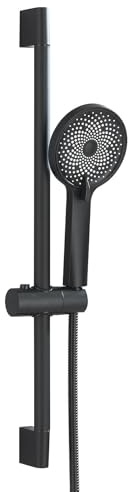Hevenaov Duschset mit Handbrause Schwarz Edelstahl Duschstange 62 cm mit Duschkopfhalter, Brausestangeset mit 1,5m Schlauch, 3 Strahlarten Duschsystem, Duschset für Badezimmer