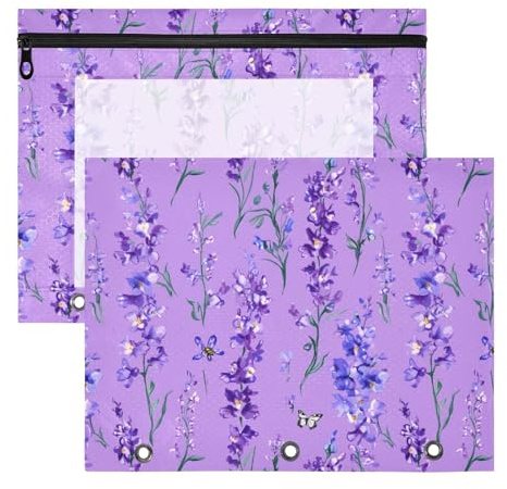 FRODOTGV Purple Gladiolus Flowers Pencil Bags Pouches Clear Window Storage Bag for 3 Rings Binder 2 Pack Teacher Classroom Supplies