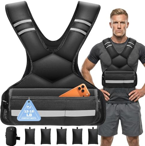 PJ PINJIAN Adjustable Weighted Vest 12-18 lbs for Men and Women - Unisex Weight Vest for Workout, Running, Rucking, Strength Training - Durable & Breathable Body Weight Vest for Home Gym, CrossFit Murph