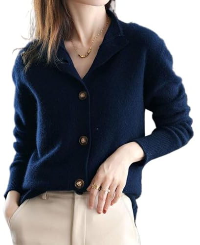 Generico Cardigan a Maglia in Cashmere da Donna, magliere a Pulsante a Maglia in Cavo, magliero Leggero a Maniche Lunghe Aperto Davanti (Blue,XL)