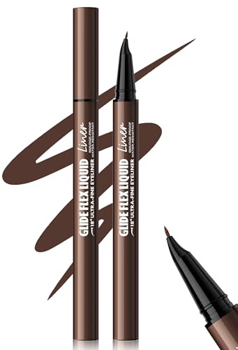 Erinde Braun Eyeliner, mit 18° Gebogener Präzisionsspitze, Wasserfest & Wischfest Eye Liner, Hochpigmentiert, Schnelltrocknend und Langanhaltend, Geschmeidige Linien, Anfängerfreundlich, Vegane