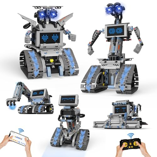 kiothdre 5 en 1 Kit Construction Robot Johnny 5, Technic Robot avec Application et Télécommande 2.4 GHz, Jouet Robotiques Transformables Programmable pour Garçons Enfant 6-14 Ans, Cadeau Anniversaire