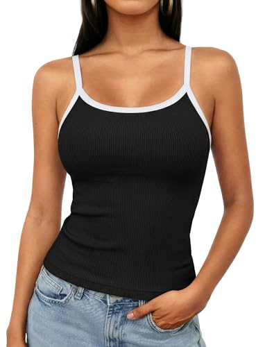 Aottori Débardeur Femme Col Rond Bretelles Spaghetti Dos Nu Côtelé Slim Fit | Sans manches, Été décontracté, Chic élégant, Basique quotidien, Sport loisirs, Bureau et sortie