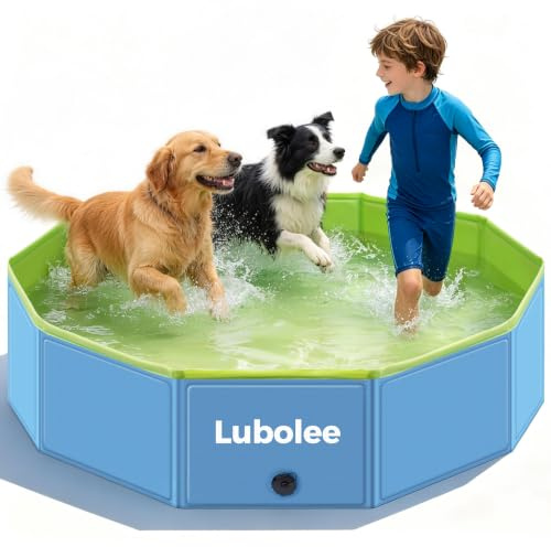 Lubolee Piscina Pieghevole per Cani e Bambini, Piscina per Cani Grandi con Colori Blu e Verde, Piscine Bambini Fondo Antiscivolo e Drenaggio, per Giardino Campeggio Spiaggia Estiva (120x30cm)