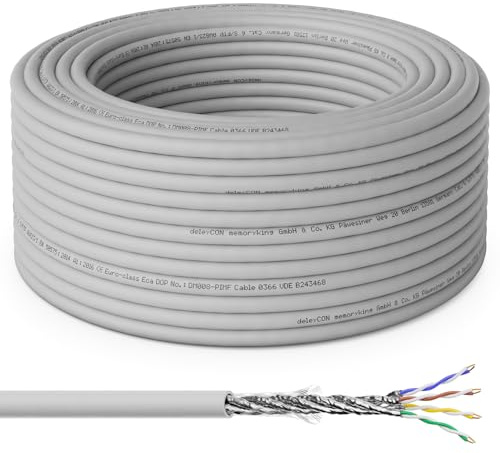 deleyCON 10m Cat6 Installationskabel 1000 Mbit Gigabit S/FTP PiMF Skärmning Nätverkskabel Solid för Installation Installationskabel LAN Ethernet Nätverk Kabel Datakabel BauPVO - Grå | PIMF skärm, nätverkskabel styv för installation, installationskabel LAN Ethernet nätverksdatakabel, BauPVO