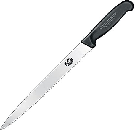 Victorinox Fibrox Schinkenmesser, Swiss Made, Wellenschliff, spitze Klinge, Rutschfest, rostfrei, Edelstahl, schwarz