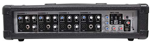 Rockville RPM45 1800w Powered 4-Channel Mixer Amplifier, USB, EQ, Effects, Phantom Power, Durable Wooden Enclosure, Compact Design, for Musicians and Small Venues