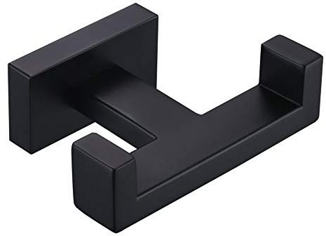 Angle Simple Double Towel Hook Matte Black, Stainless Steel Bathroom Towel Holder, Coat Robe Hook Wall Mount