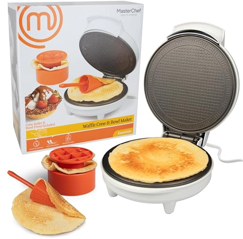 MasterChef Waffle Cone and Bowl Maker- Includes Shaper Roller & Bowl Press- Homemade Ice Cream Cone Treat Baking, Cookie Iron Machine, Portable Electric Kitchen Appliance for DIY Sundae Parties, Gift