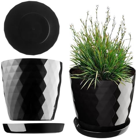 KADAX Pot de Fleurs 25 cm – en Plastique avec Soucoupe Intégrée, Pot de Plante pour Une Décoration Florale Moderne dans l'espace Intérieur (Noir)