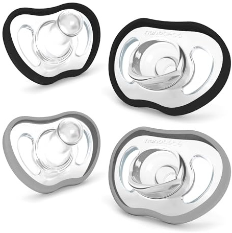 Nanobebe Active Baby Pacifiers 4-36 Months - Orthodontic, Lightweight and Vented, Curves Comfortably with Face Contour, 100% Silicone - BPA Free, Perfect Baby Registry Gift 4pk, Black/Grey