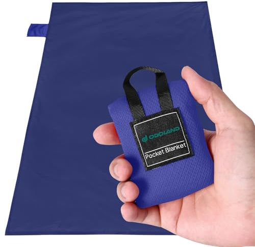 Odoland Coperta da Picnic Pieghevole 70 x 110 cm, Tappetino da Spiaggia Impermeabile e Leggera, Coperta da Tasca, Adatto per Camping, Viaggi, Escursione e Spiaggia, Blu e Nero