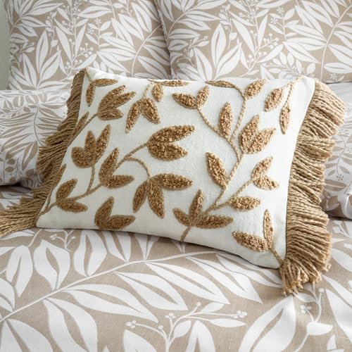Catherine Lansfield Tufted Sorrel Leaves Cotton 30x40cm Cushion Natural