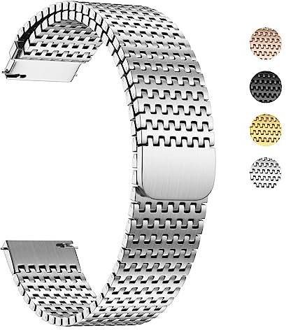 Fullmosa Uhrenarmband 20mm Edelstahl Smartwatch Ersatzband für Samsung Galaxy Watch 6/5/4 40mm 44mm/Huawei GT 3 42mm/Garmin Vivoactive 3, Watch Band mit Magnetische Schließe Metall, Silber 20mm