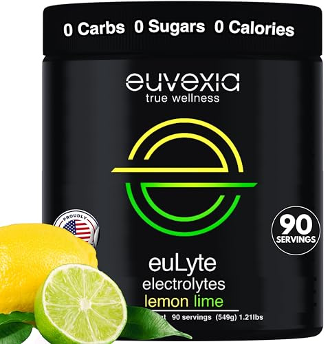 Dr Ekberg euLyte Instant Hydration Electrolytes Powder Zero Sugar Carb Calorie Lemon Lime Drink Mix • 80+ Minerals Magnesium Potassium Calcium Trace Minerals • Fasting Keto Stevia • 90 Servings